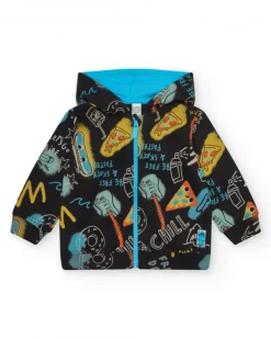 Chaqueta para niño en negro con estampado y capucha
