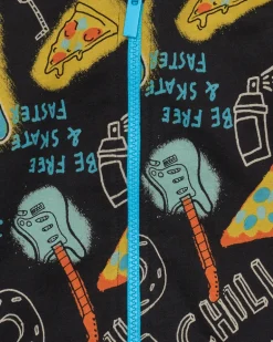 Chaqueta para niño en negro con estampado y capucha