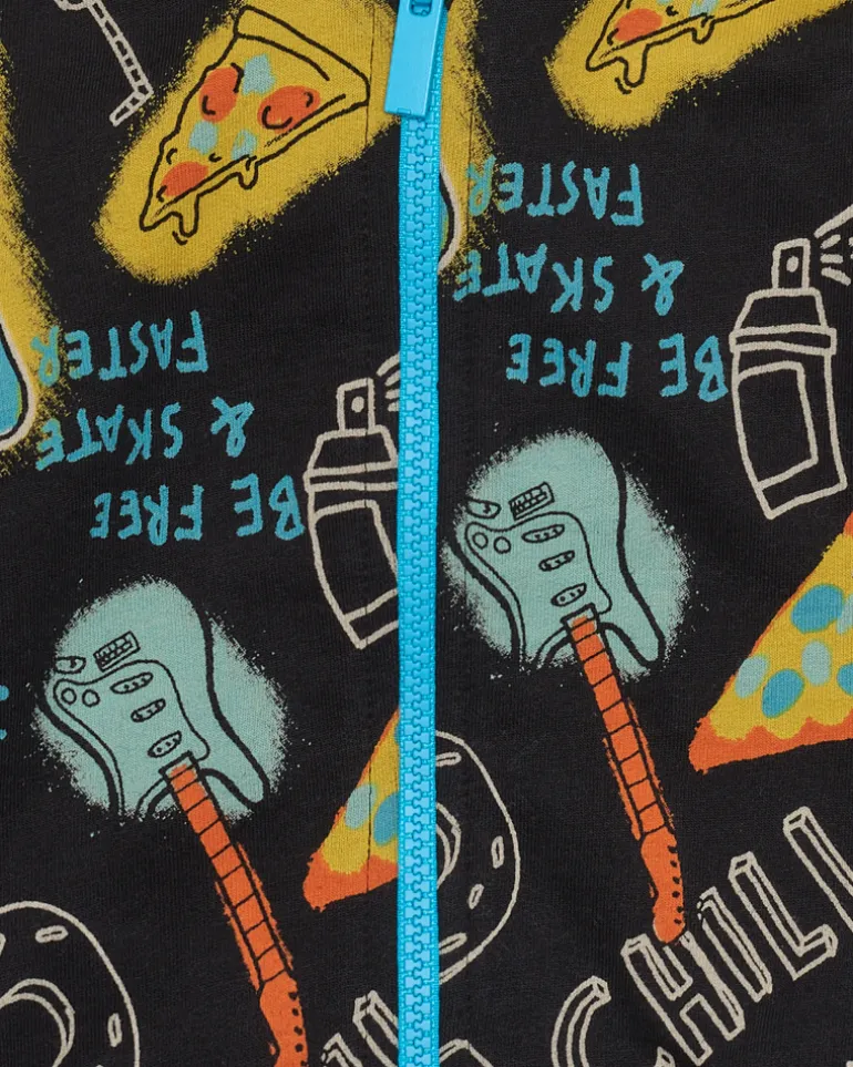 Chaqueta para niño en negro con estampado y capucha