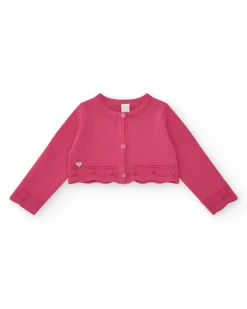 Chaqueta rosa corta para niña con aplique metálico