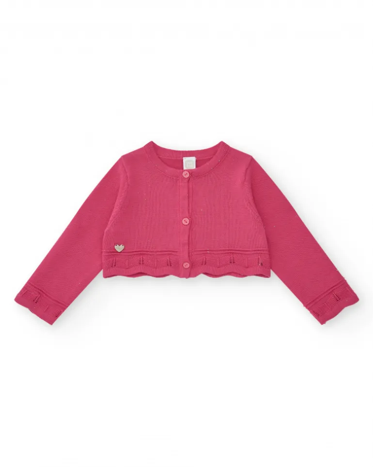 Chaqueta rosa corta para niña con aplique metálico