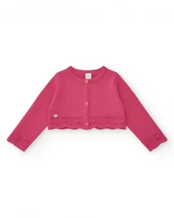Chaqueta rosa corta para niña con aplique metálico