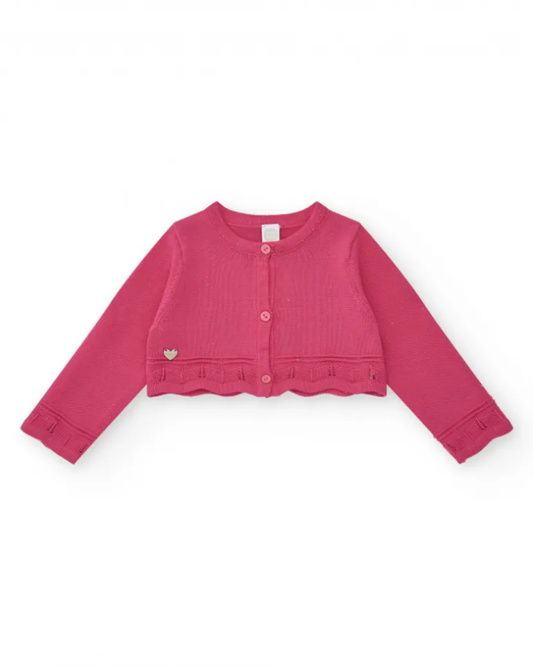 Chaqueta rosa corta para niña con aplique metálico