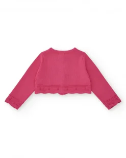 Chaqueta rosa corta para niña con aplique metálico
