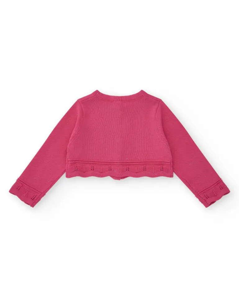 Chaqueta rosa corta para niña con aplique metálico