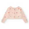 Chaqueta rosa de tricot para niña con pompones multicolor y botones frontales