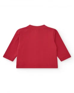 Chándal de felpa para niño de tres piezas con chaqueta roja camiseta blanca y pantalón rojo