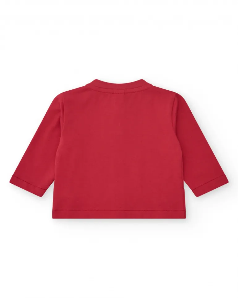Chándal de felpa para niño de tres piezas con chaqueta roja camiseta blanca y pantalón rojo
