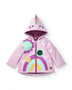 Chubasquero lila con capucha arcoíris para niña colección Cyber Dino