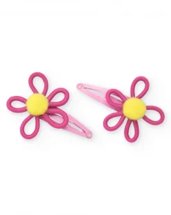 Clips para niña con diseño de flores en tonos fucsia y amarillo