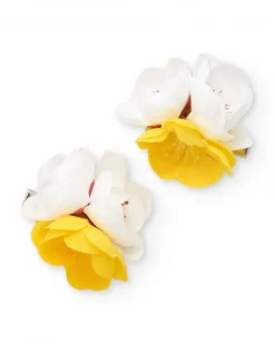 Clips para niña con pétalos en blanco y amarillo