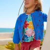 Comprar Chaqueta de felpa para niña en azul con flores bordadas y cremallera