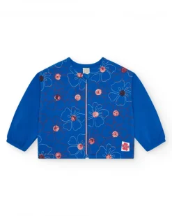 Comprar Chaqueta de felpa para niña en azul con flores bordadas y cremallera
