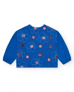 Comprar Chaqueta de felpa para niña en azul con flores bordadas y cremallera