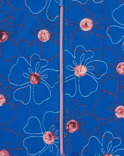 Comprar Chaqueta de felpa para niña en azul con flores bordadas y cremallera
