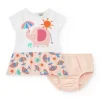 Conjunto blanco para niña con vestido de elefante y braguita tropical