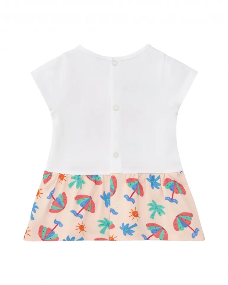 Conjunto blanco para niña con vestido de elefante y braguita tropical