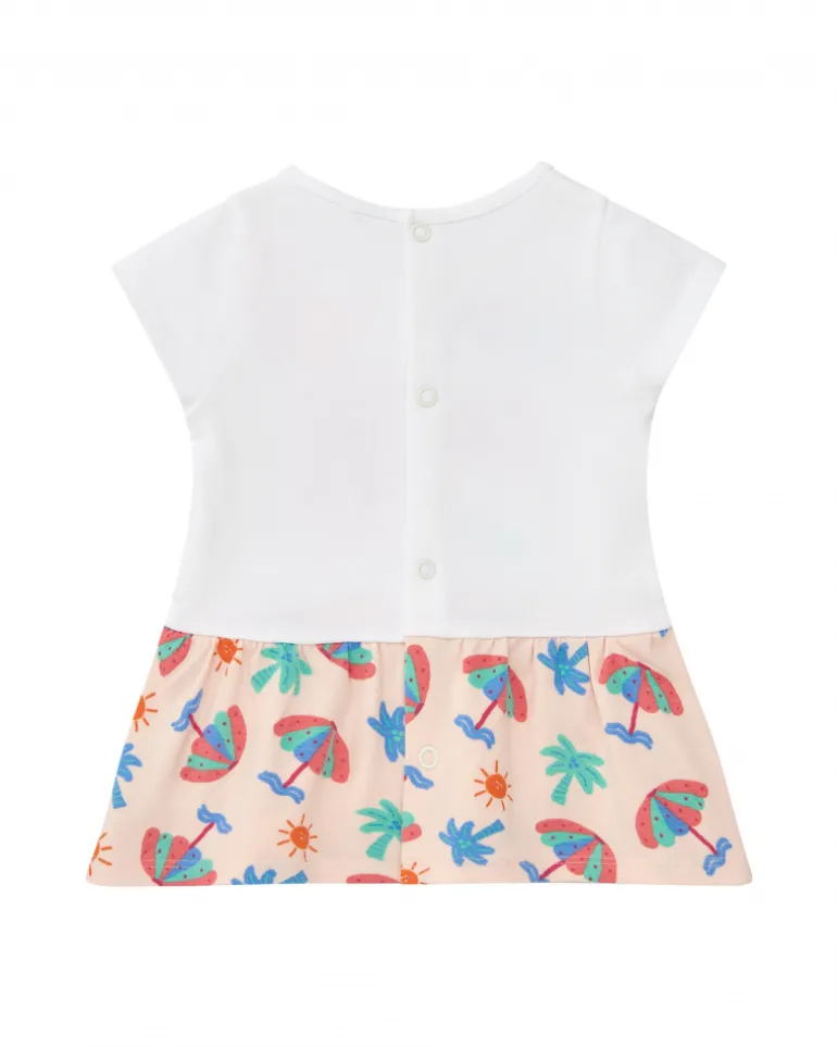 Conjunto blanco para niña con vestido de elefante y braguita tropical