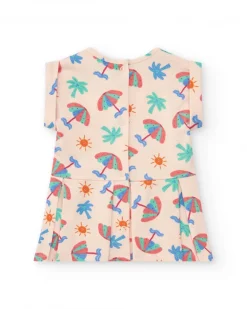 Conjunto crema para niña con vestido de sombrillas y braguita rosa