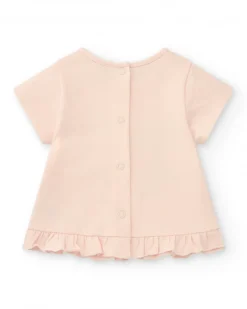 Conjunto crema y rosa para niña con camiseta de elefante, pantalón largo y chaqueta