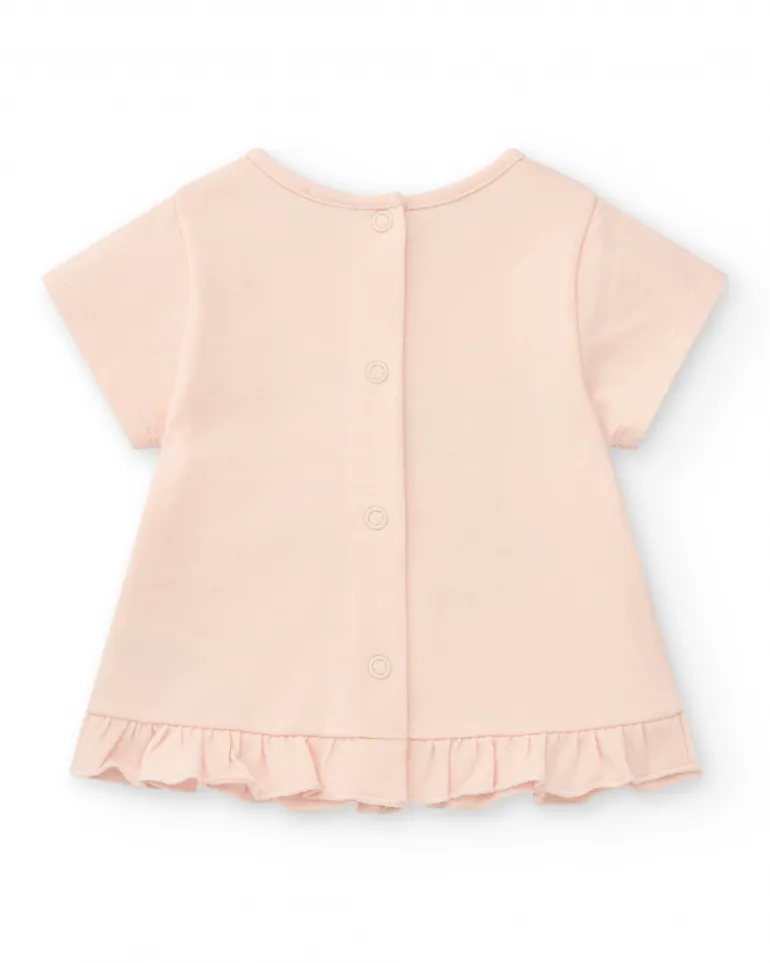 Conjunto crema y rosa para niña con camiseta de elefante, pantalón largo y chaqueta
