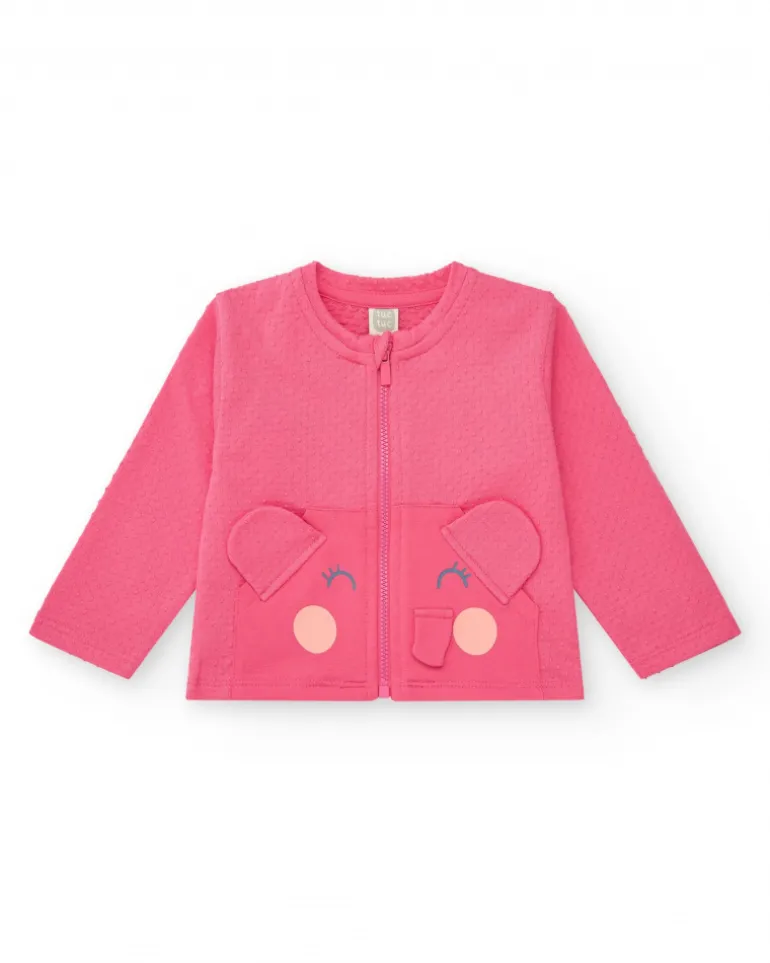 Conjunto crema y rosa para niña con camiseta de elefante, pantalón largo y chaqueta