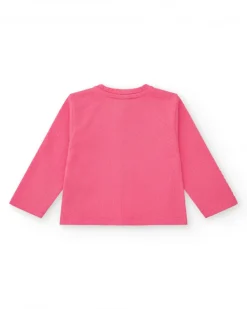 Conjunto crema y rosa para niña con camiseta de elefante, pantalón largo y chaqueta