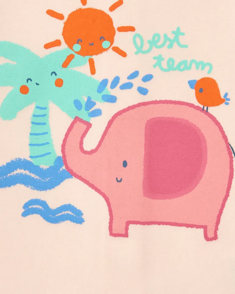 Conjunto crema y rosa para niña con camiseta de elefante, pantalón largo y chaqueta