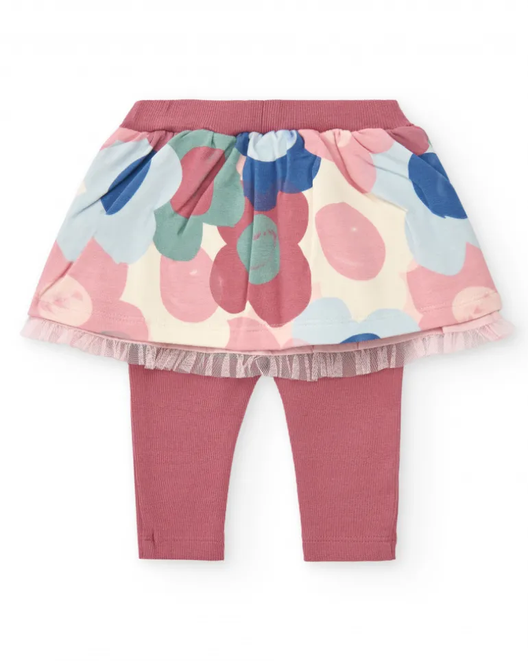 Conjunto de camiseta y falda con leggings para niña en rosa con estampado de erizo y flores