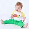 Conjunto de felpa para niño con camiseta de manzanas, pantalón verde y chaqueta con cremallera