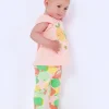 Conjunto de felpa para niña con camiseta de frutas, leggins estampados y chaqueta amarilla
