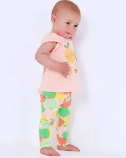 Conjunto de felpa para niña con camiseta de frutas, leggins estampados y chaqueta amarilla