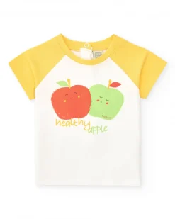 Conjunto de felpa para niño con camiseta de manzanas, pantalón verde y chaqueta con cremallera