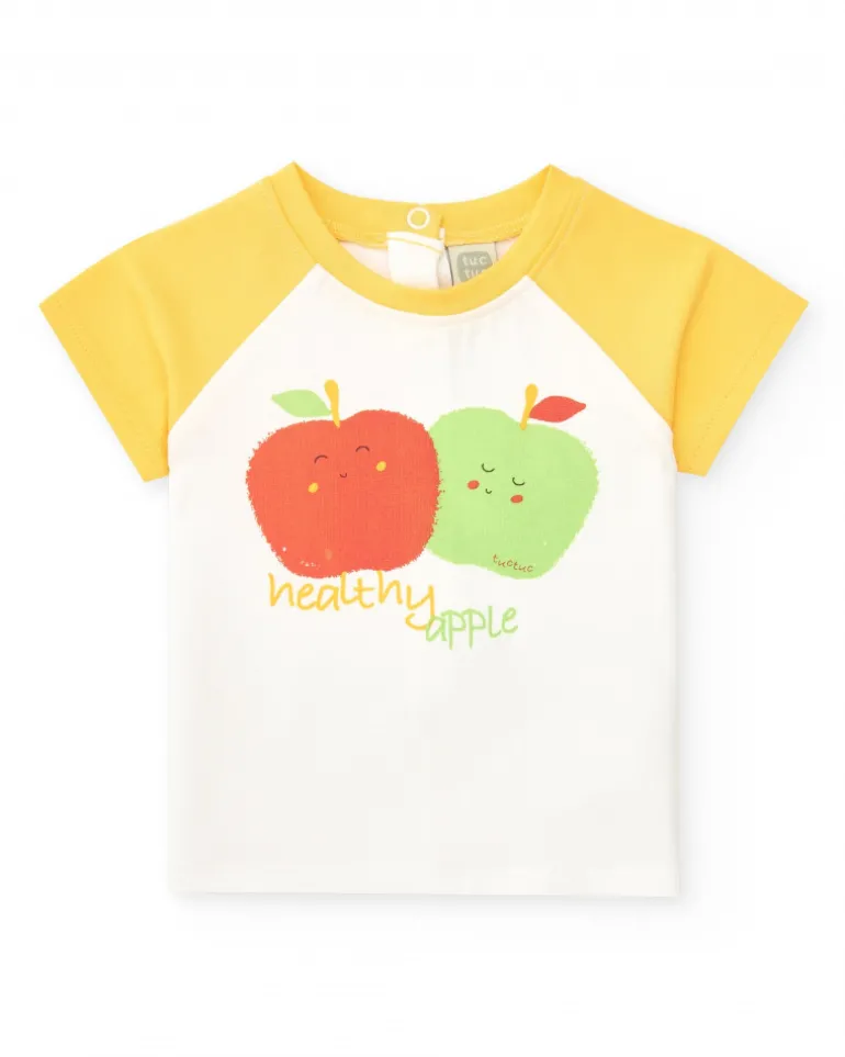 Conjunto de felpa para niño con camiseta de manzanas, pantalón verde y chaqueta con cremallera
