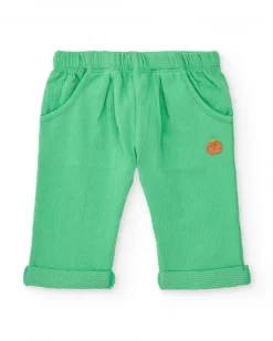 Conjunto de felpa para niño con camiseta de manzanas, pantalón verde y chaqueta con cremallera