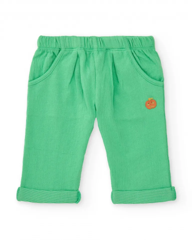 Conjunto de felpa para niño con camiseta de manzanas, pantalón verde y chaqueta con cremallera