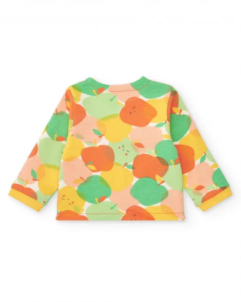 Conjunto de felpa para niña con camiseta de frutas, leggins estampados y chaqueta amarilla