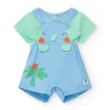 Conjunto de plana para niño con peto de elefante y palmera y camiseta verde