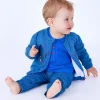 Conjunto de plana para niño con camisa azul de manga corta y pantalón vaquero con bordado de