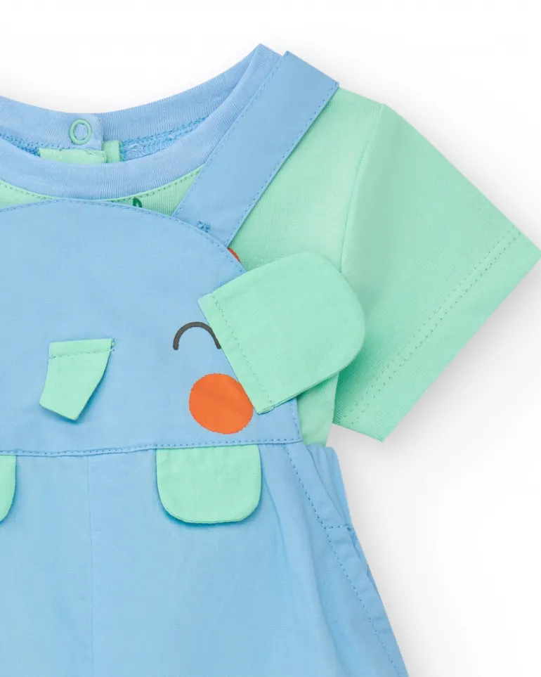 Conjunto de plana para niño con peto de elefante y palmera y camiseta verde