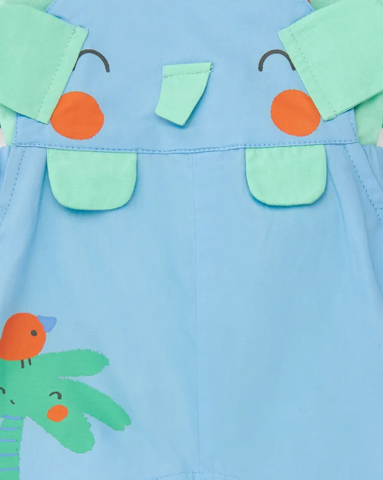 Conjunto de plana para niño con peto de elefante y palmera y camiseta verde