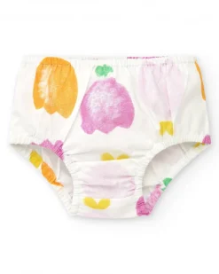 Conjunto de plana para niña con vestido blanco estampado de frutas