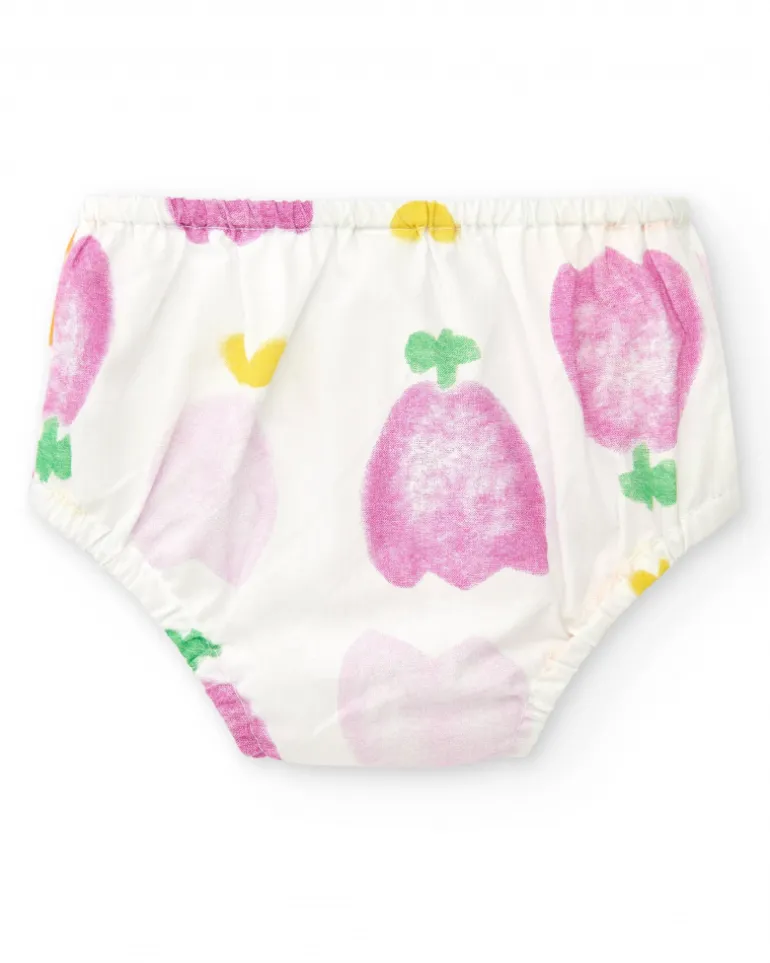 Conjunto de plana para niña con vestido blanco estampado de frutas