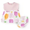 Conjunto de punto para niña con vestido sin mangas de estampado