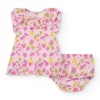 Conjunto de punto para niña con vestido rosa estampado de frutas