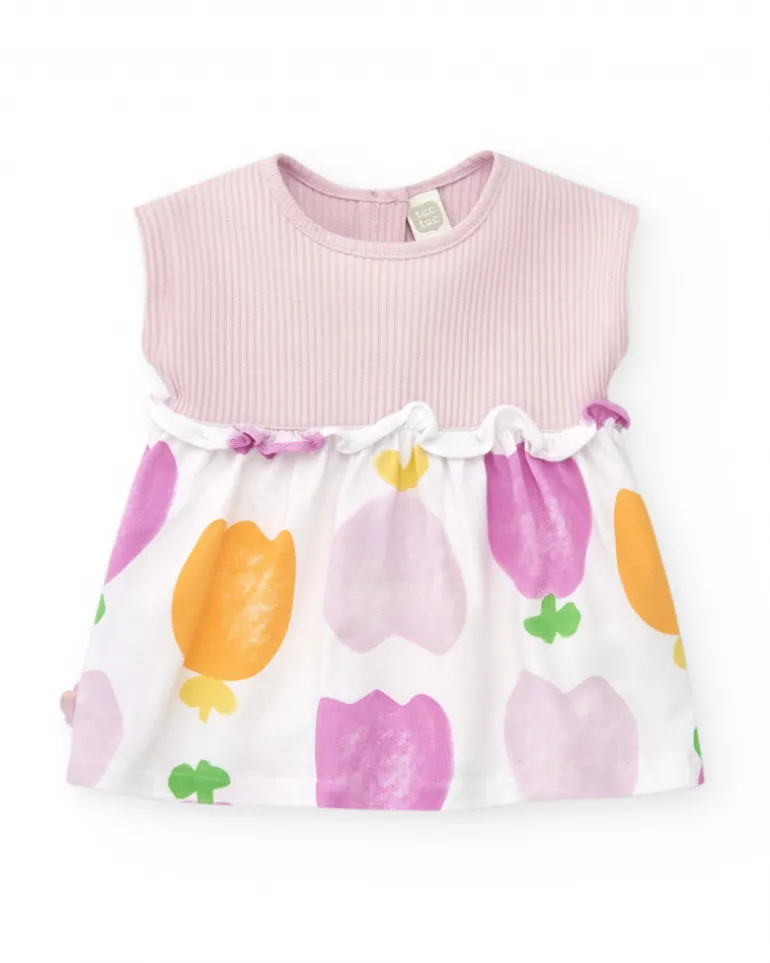 Conjunto de punto para niña con vestido sin mangas de estampado