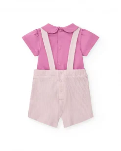 Conjunto de punto para niña con peto acanalado lila estampado de frutas