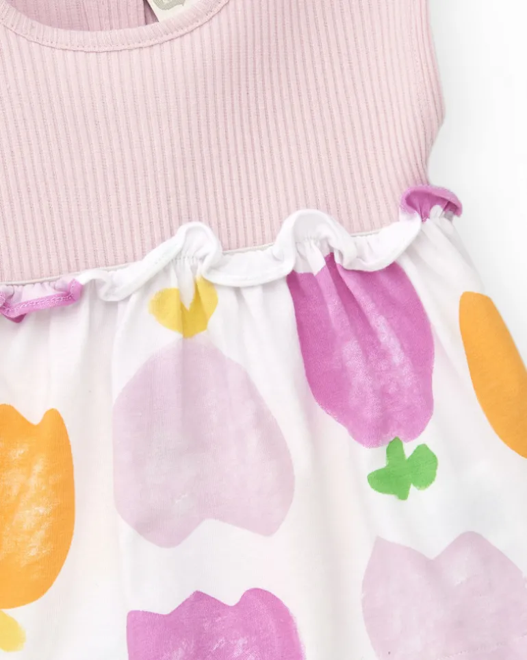 Conjunto de punto para niña con vestido sin mangas de estampado