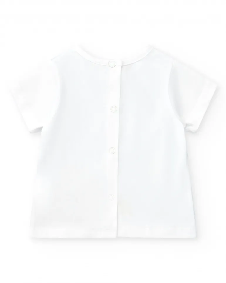 Conjunto de punto para niño con camiseta blanca y shorts rojos con detalles en blanco