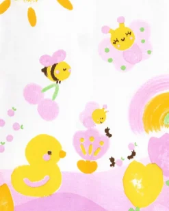 Conjunto de punto para niña con vestido blanco estampado